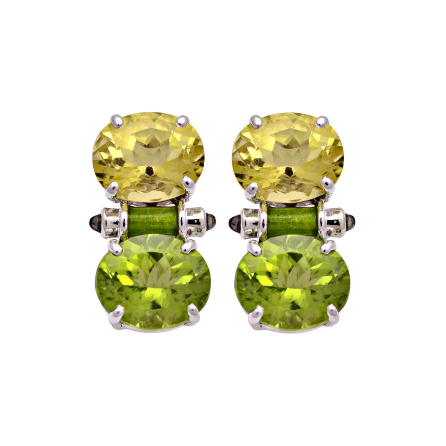 Earrings- Lemon Quartz, Peridot And Blue Sapphire (Enamel) (158ES)