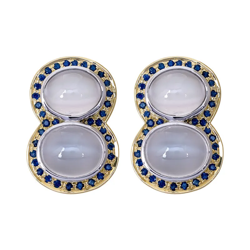 Earrings - Moonstone and Tanzanite in Silver and Gold