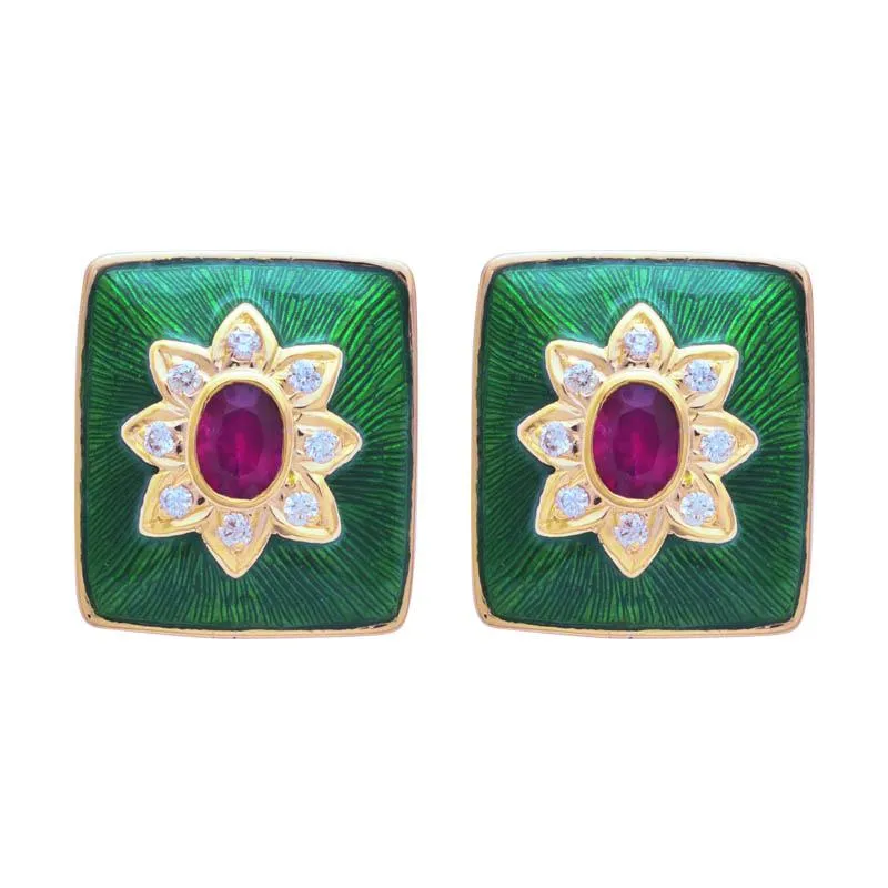 Earrings- Ruby and Diamond (Enamel)  (2190E)
