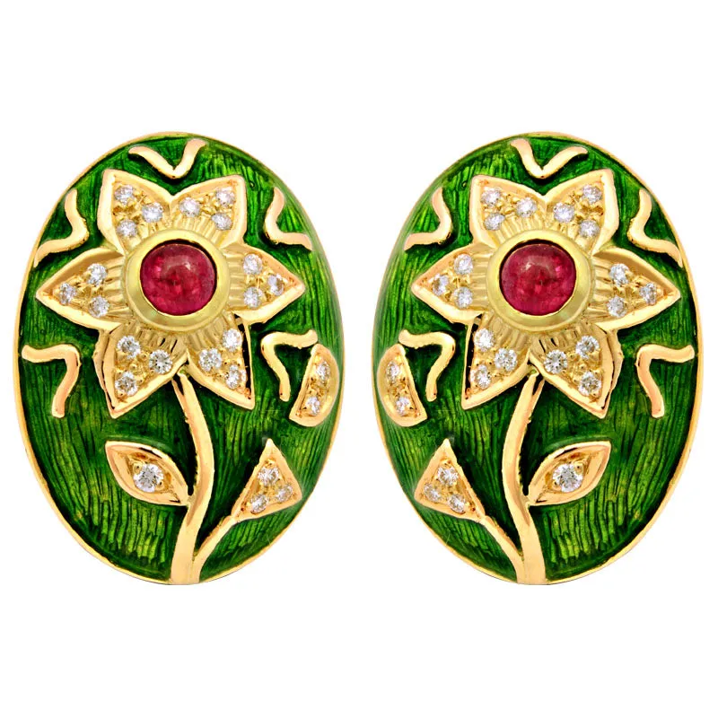 Earrings-Ruby and Diamond (Enamel)