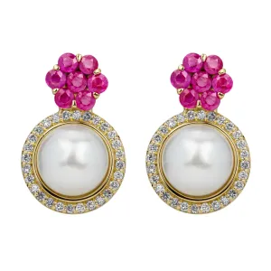 Earrings - Ruby, South Sea Pearl And Diamond (2384D)