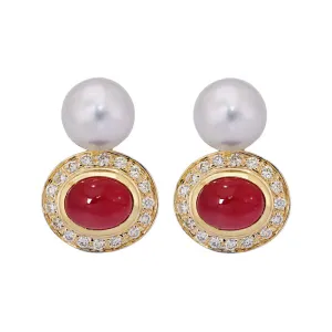 Earrings- Ruby, South Sea Pearl and Diamond