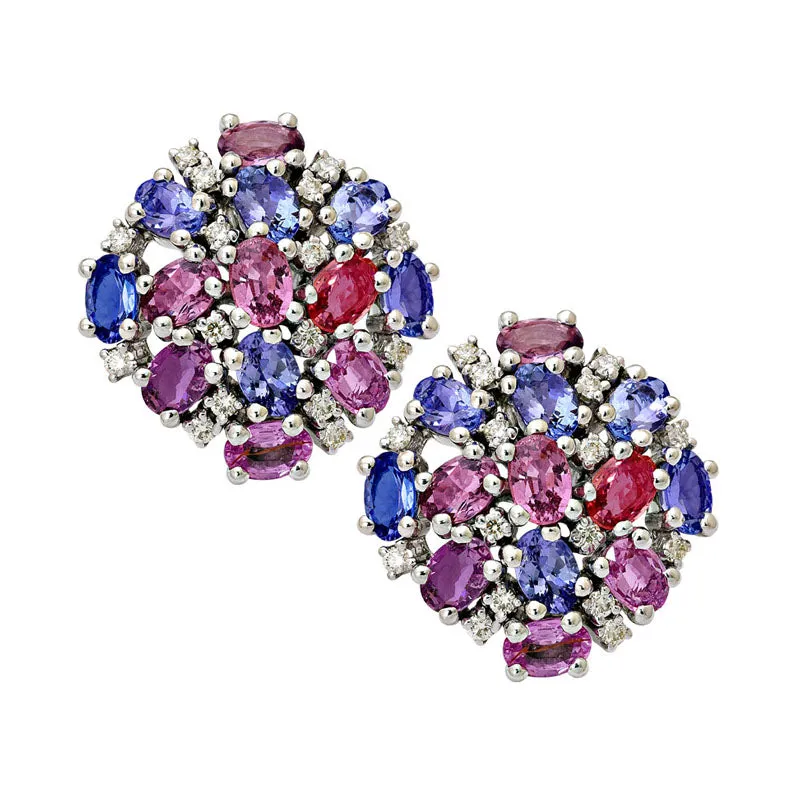 Earrings-Tanzanite, Pink Sapphire and Diamond