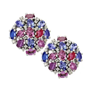 Earrings-Tanzanite, Pink Sapphire and Diamond