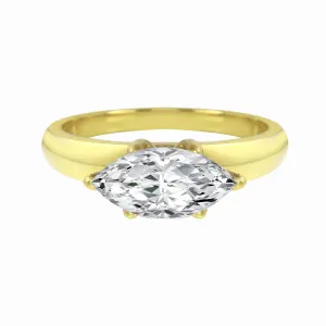 East-West Solitaire Marquise Diamond Wide Knife Edge Engagement Ring