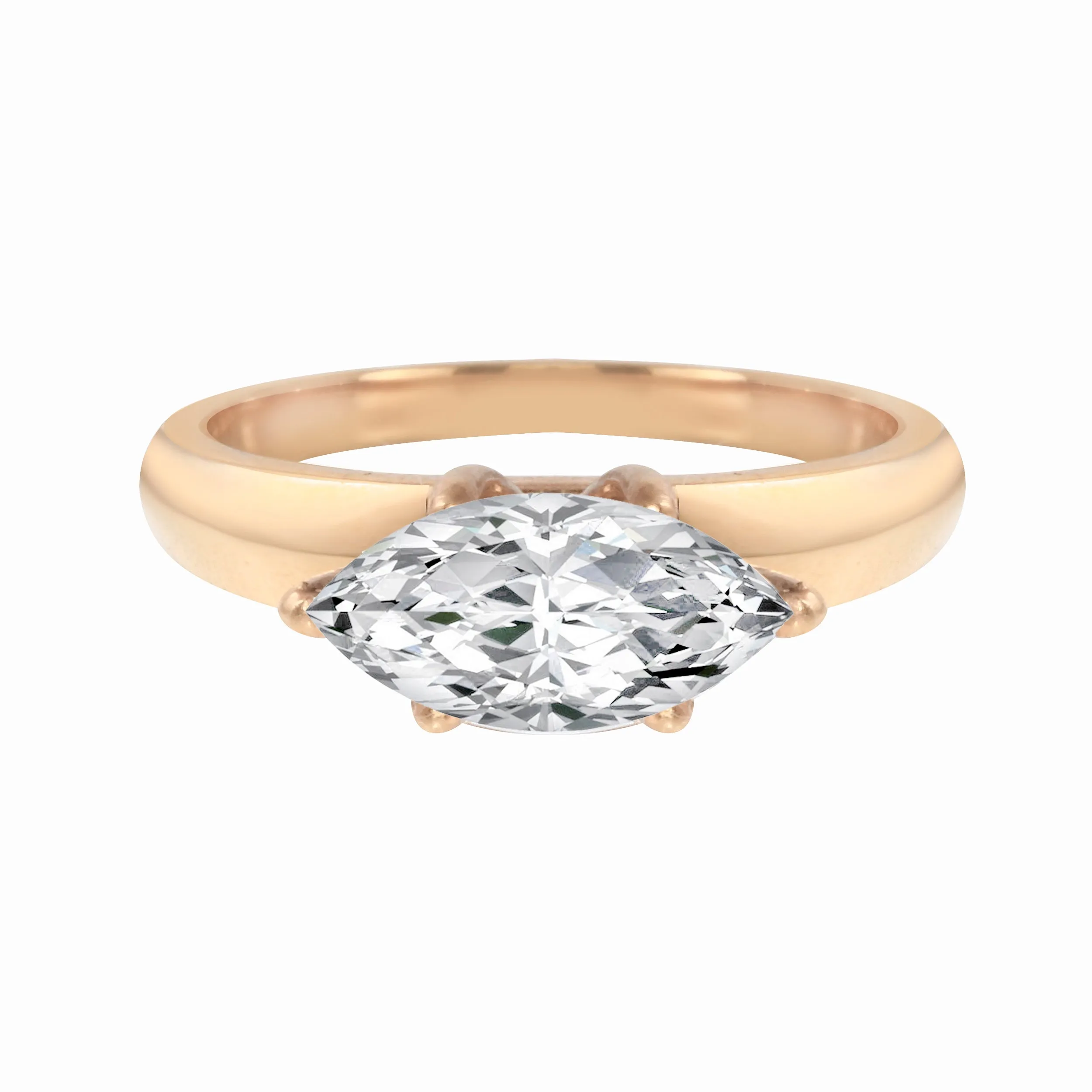 East-West Solitaire Marquise Diamond Wide Knife Edge Engagement Ring