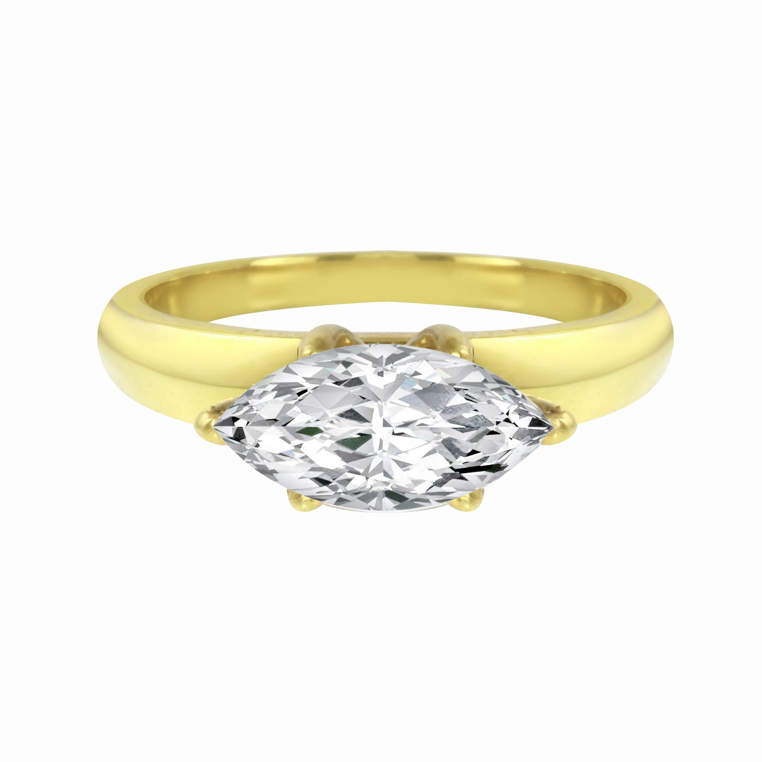 East-West Solitaire Marquise Diamond Wide Knife Edge Engagement Ring