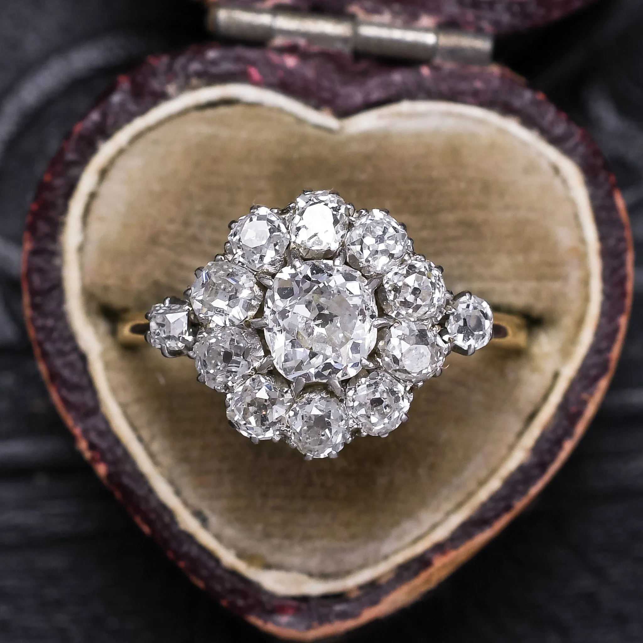Edwardian 2.02ct Old Mine Cut Diamond Cluster Ring