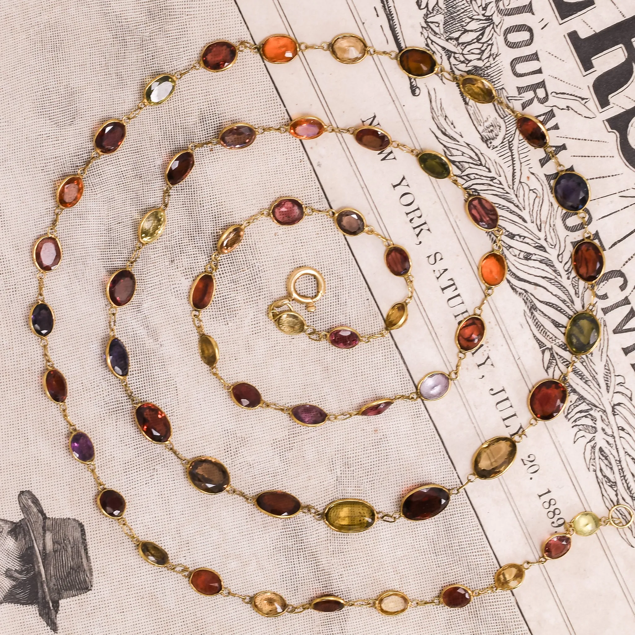 Edwardian "Harlequin" Multi-gem Long Rivière Necklace