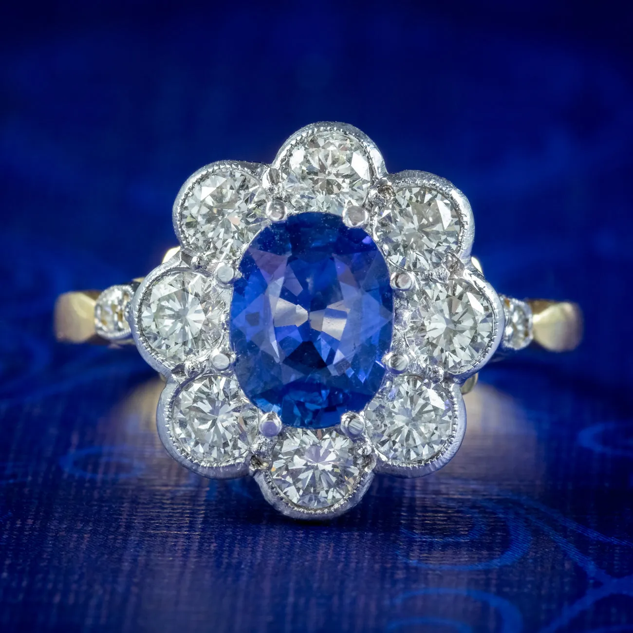 Edwardian Style Sapphire Diamond Cluster Ring 18ct Gold