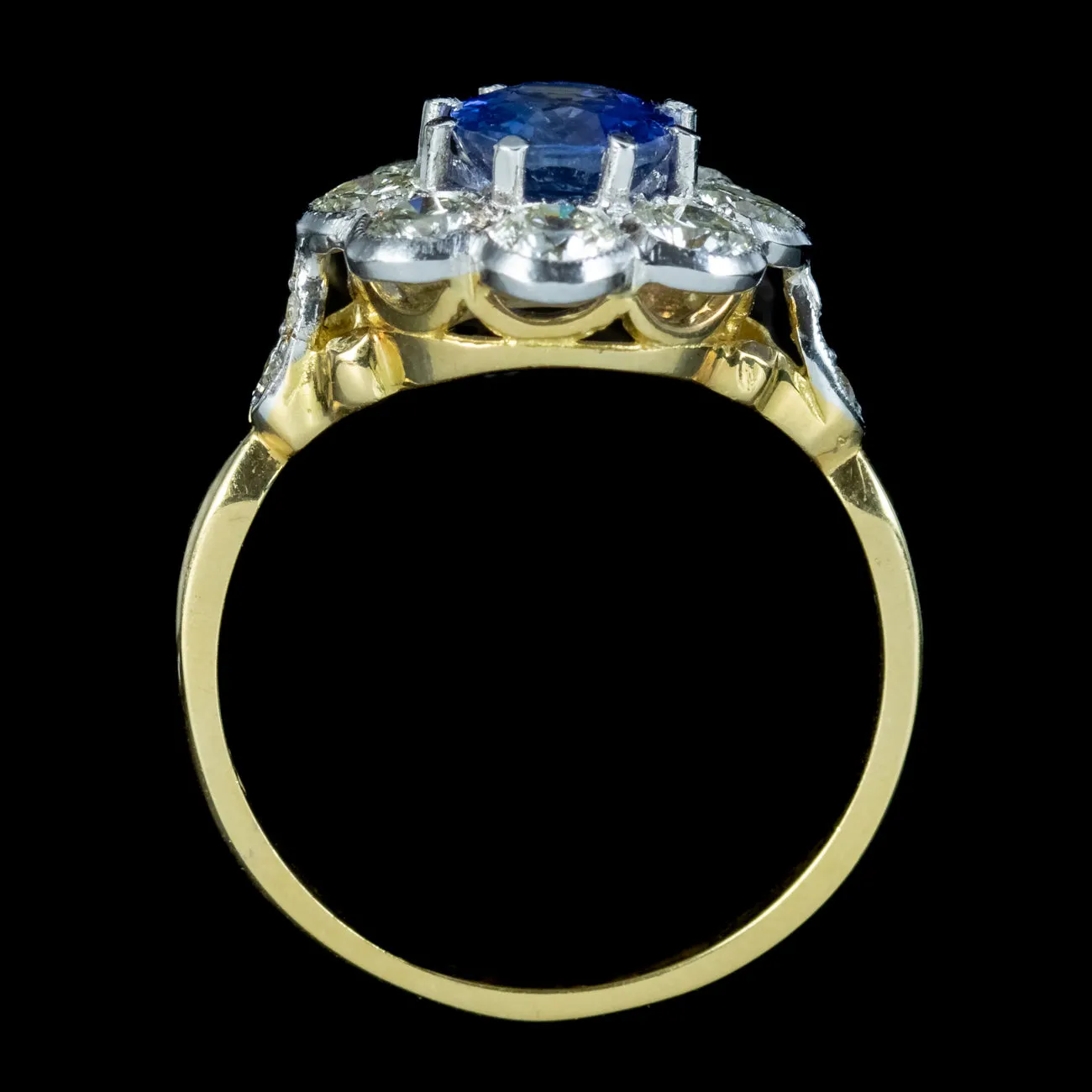 Edwardian Style Sapphire Diamond Cluster Ring 18ct Gold
