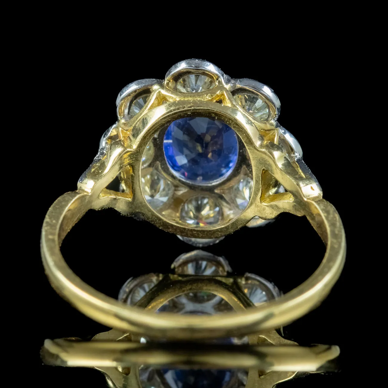 Edwardian Style Sapphire Diamond Cluster Ring 18ct Gold