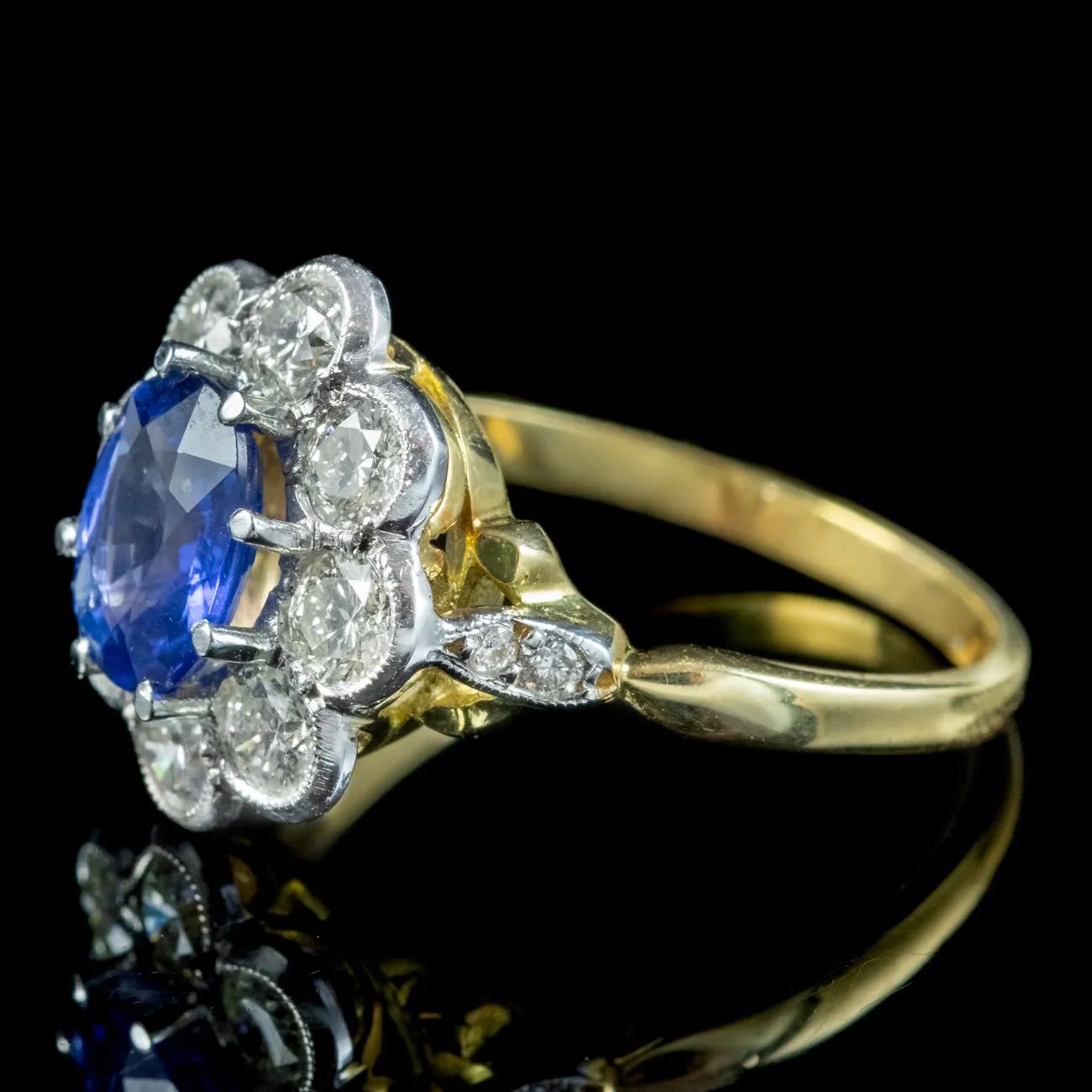 Edwardian Style Sapphire Diamond Cluster Ring 18ct Gold