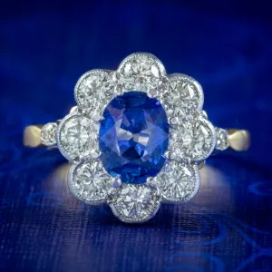 Edwardian Style Sapphire Diamond Cluster Ring 18ct Gold