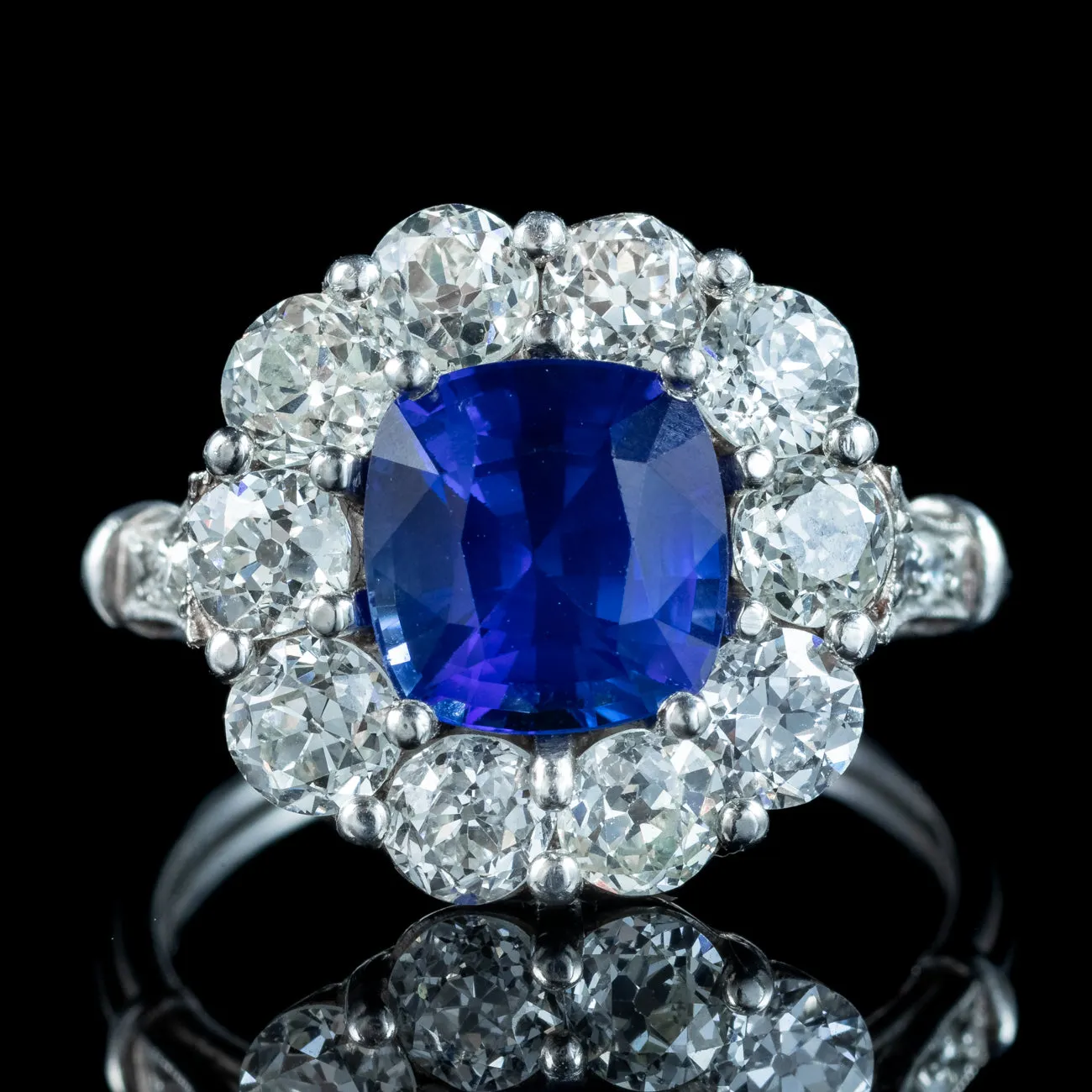Edwardian Style Sapphire Diamond Cluster Ring 2.42ct Natural Sapphire