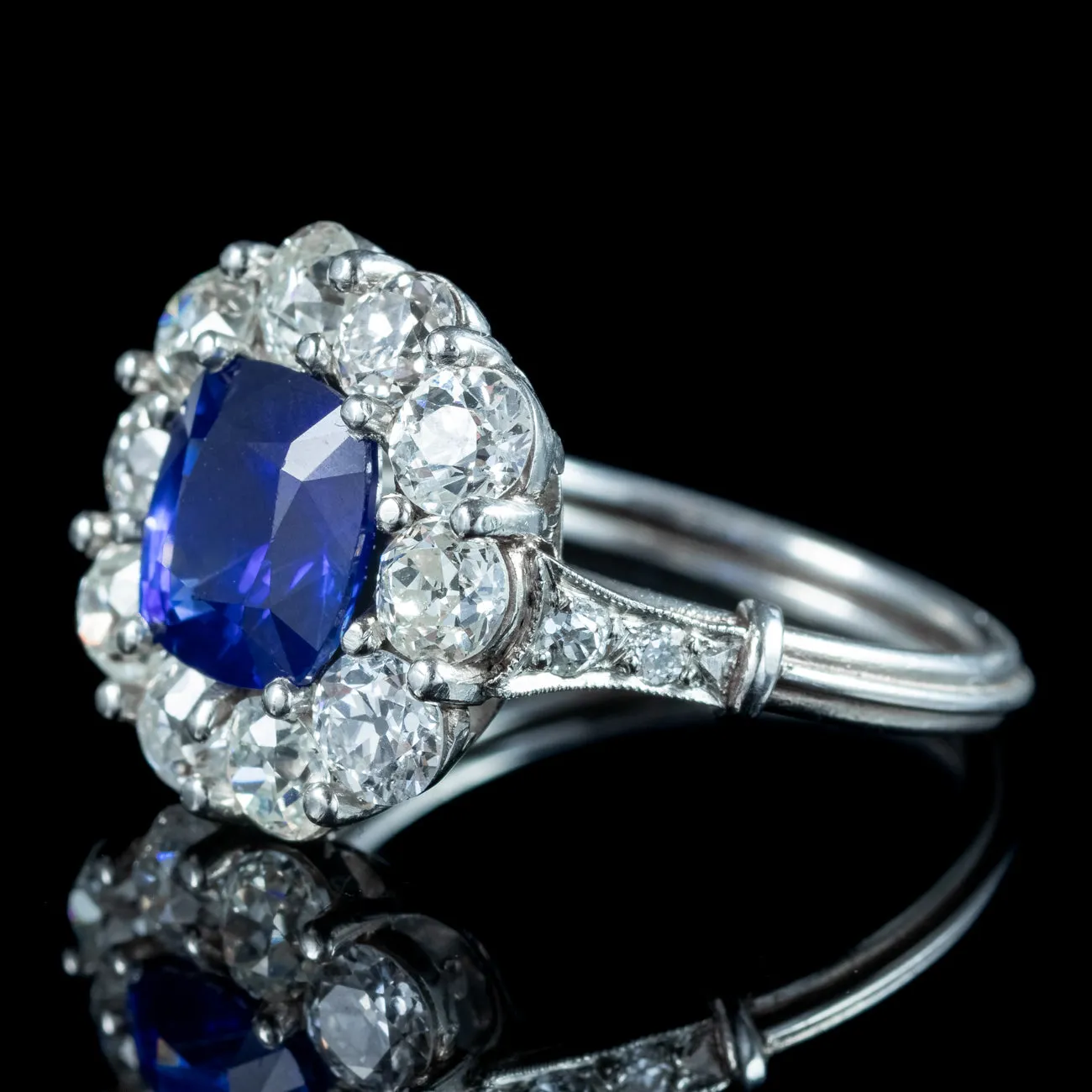 Edwardian Style Sapphire Diamond Cluster Ring 2.42ct Natural Sapphire