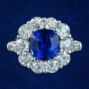 Edwardian Style Sapphire Diamond Cluster Ring 2.42ct Natural Sapphire
