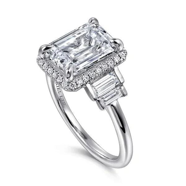 Emerald Cut Five Stone Halo Engagement Ring Mounting