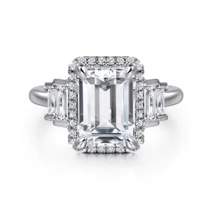 Emerald Cut Five Stone Halo Engagement Ring Mounting