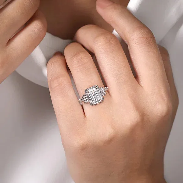 Emerald Cut Five Stone Halo Engagement Ring Mounting