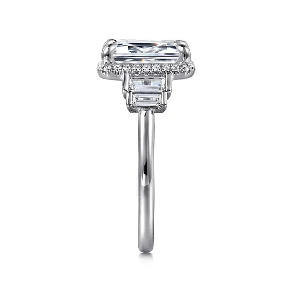 Emerald Cut Five Stone Halo Engagement Ring Mounting