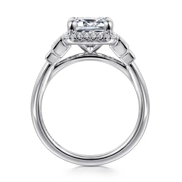Emerald Cut Five Stone Halo Engagement Ring Mounting