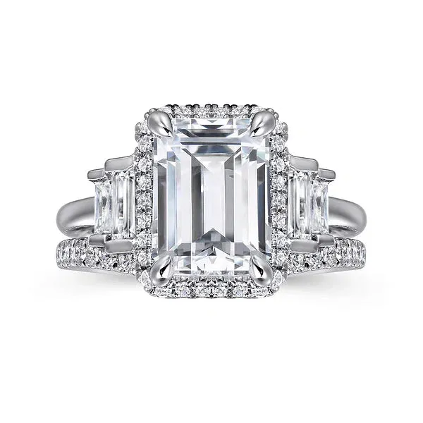 Emerald Cut Five Stone Halo Engagement Ring Mounting