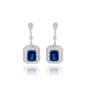 Emerald cut Sapphire With Baguette cut & Brilliant cut Diamonds "Capri" Earrings