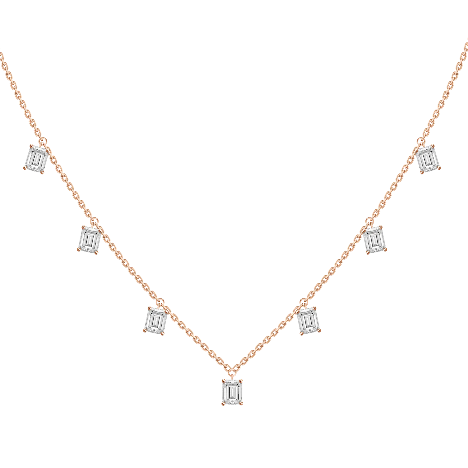 Emerald Diamond Drop Station Necklace