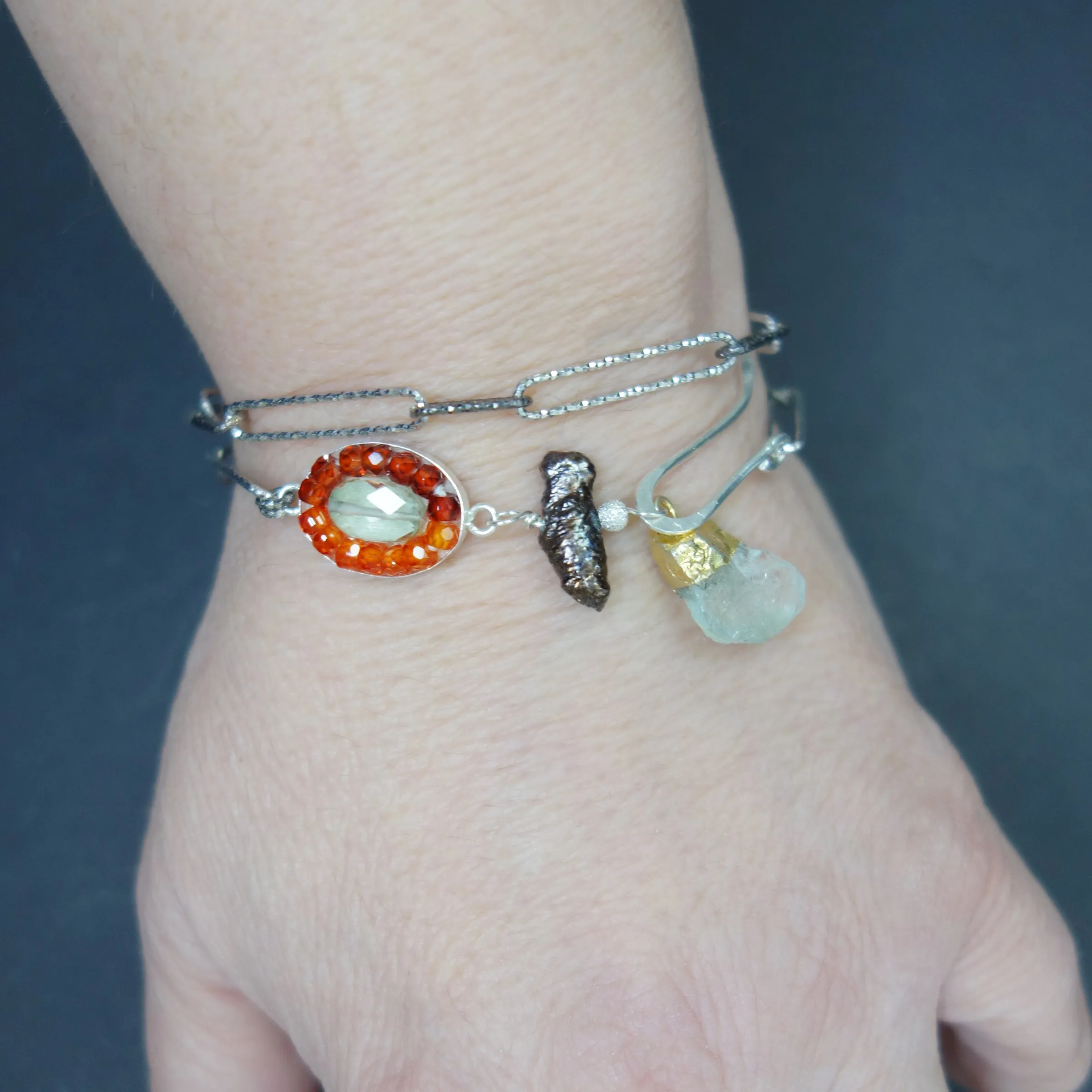 Eternal Flame: carnelian   presiolite mosaic wrap bracelet/necklace