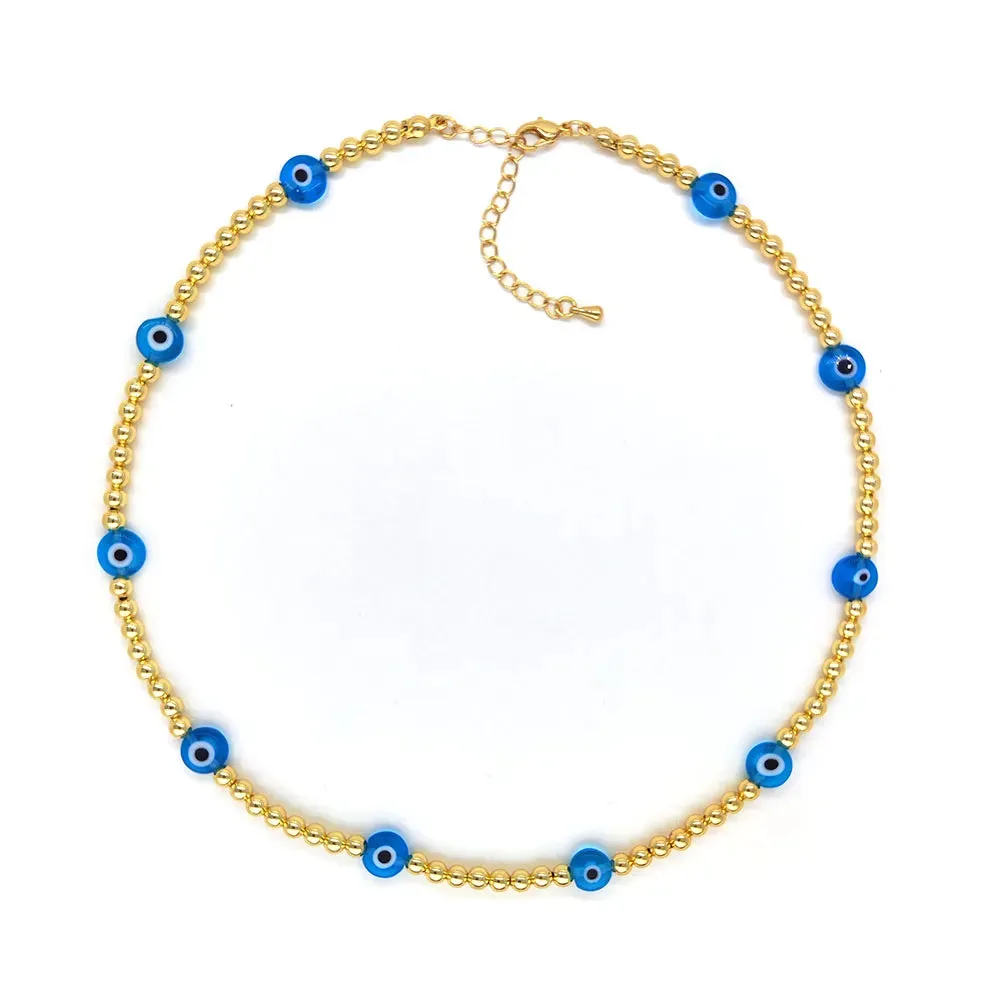 Evil Eye Beaded Glass Copper Plating 18k Gold Plated Choker