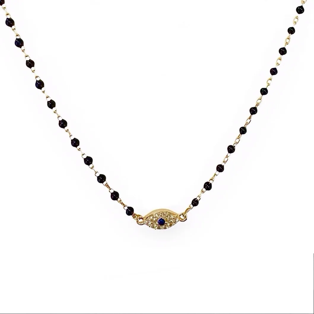 Evil Eye Color Beaded Enamel Chain Choker