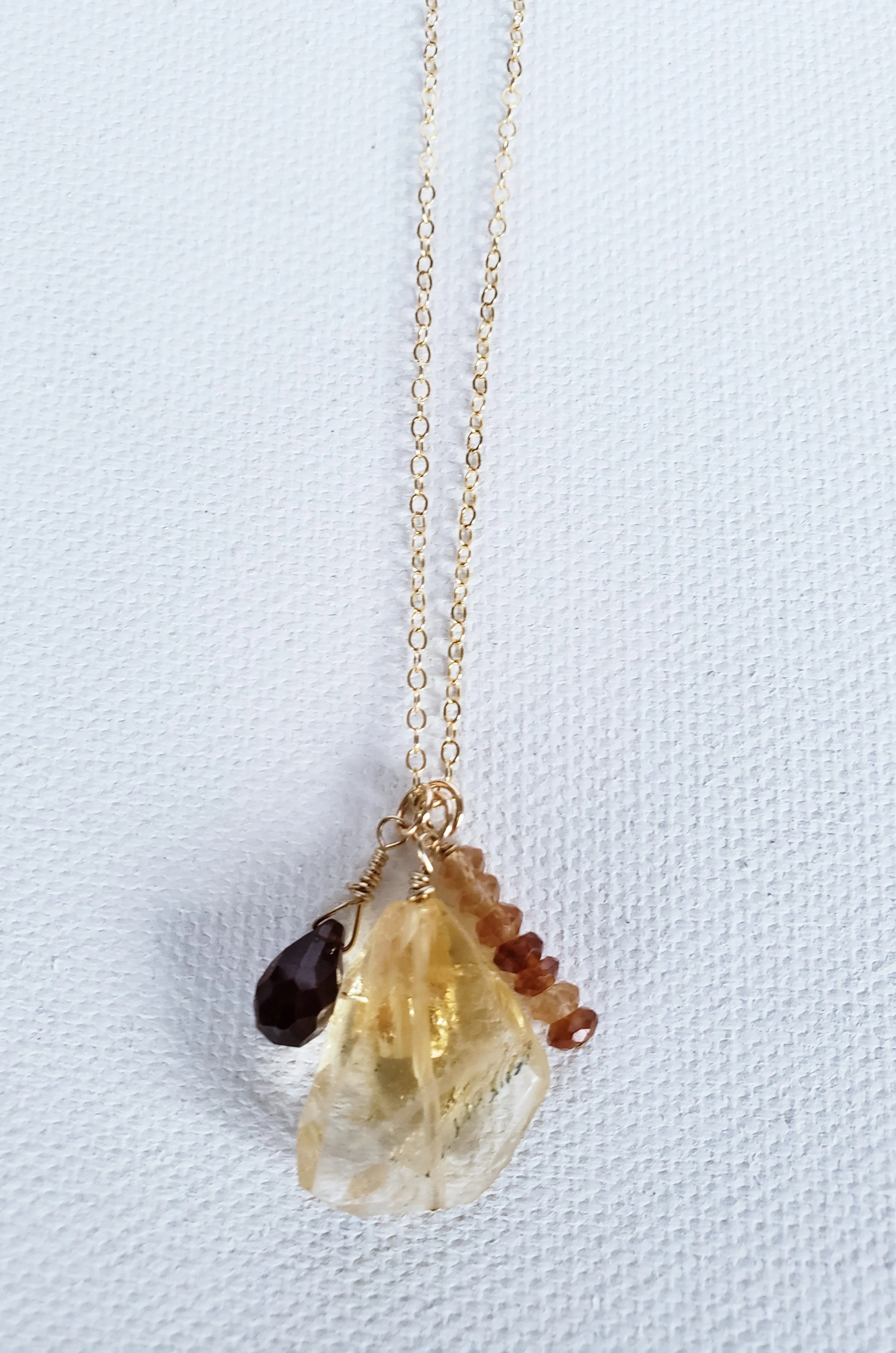 Faceted Citrine Charm Style Necklace With Hessonite Garnet on Gold Filled Chain Lifts Your Spirit and Brings Abundance.