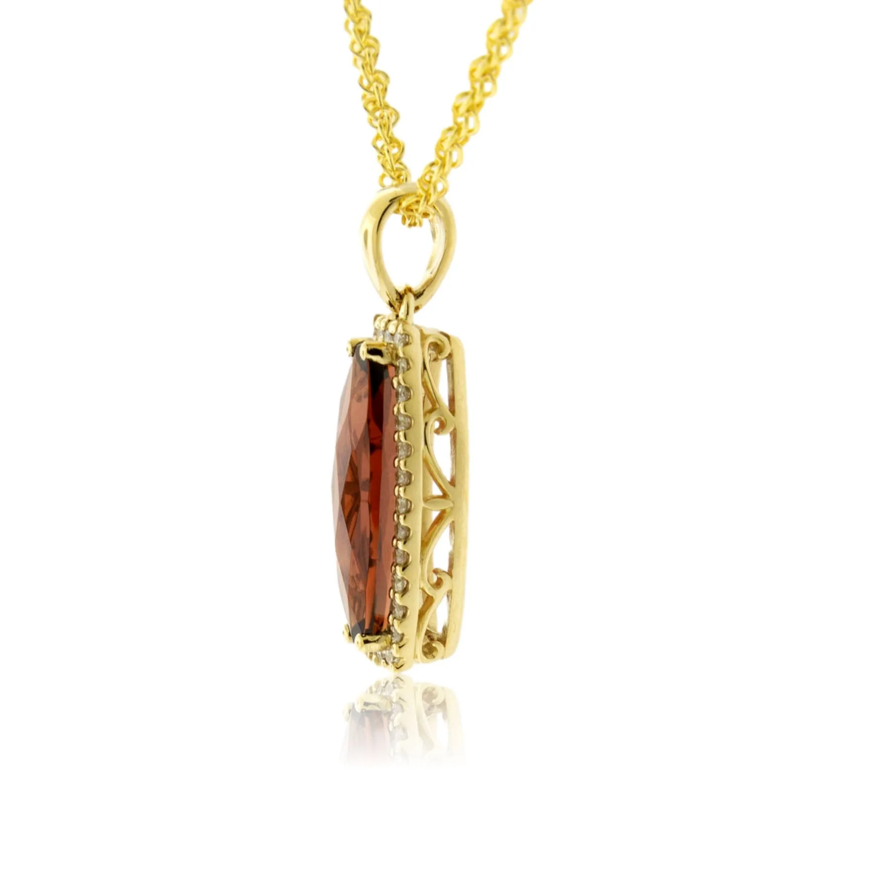 Fancy Cut Garnet & Diamond Halo Accented Pendant