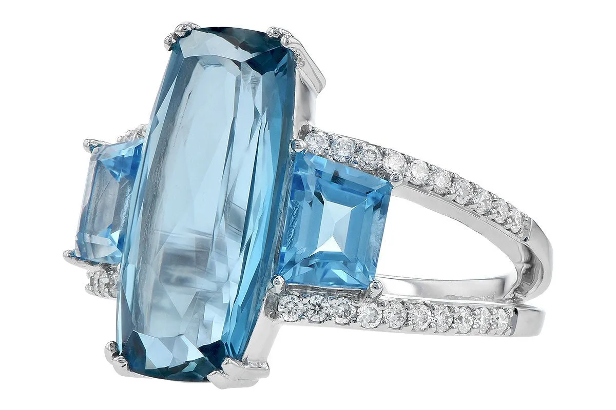 Fancy Cut London Blue Topaz & Sky Blue Topaz 3 Stone Style Ring