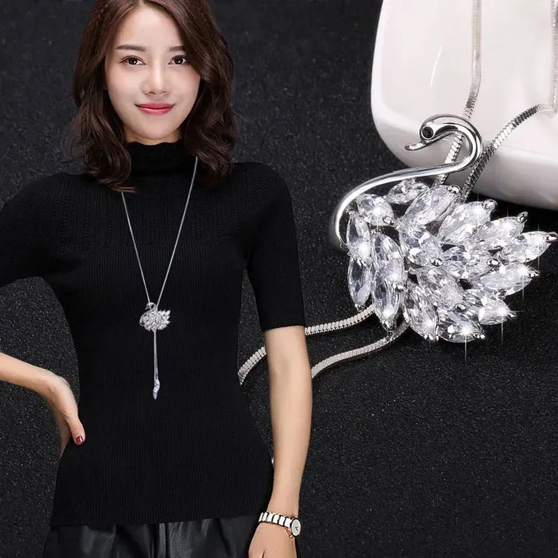 Fashion Elegant Simulated Pearl Choker Necklaces For Women Silver Color Chain Long Necklace Pendant Jewelry Accessories