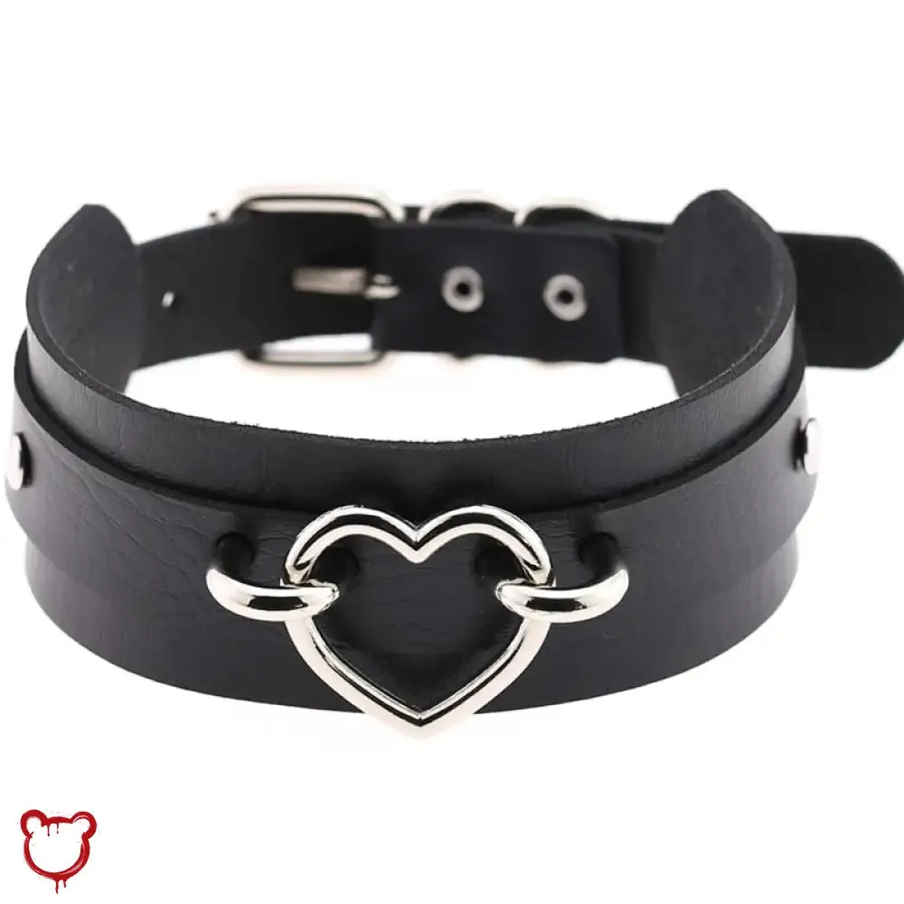 Faux Leather Heart Choker - Love Hurts