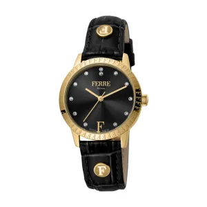 Ferre Milano Ladies Watch Stainless Steel Case With Black Leather Strap
