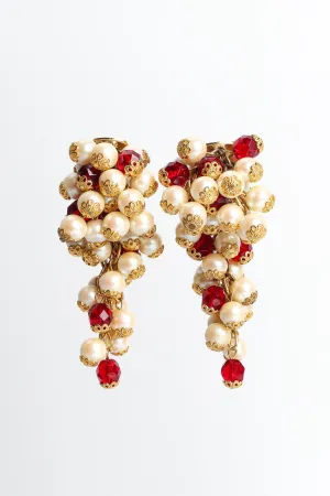 Filigree Pearl & Crystal Cluster Earrings
