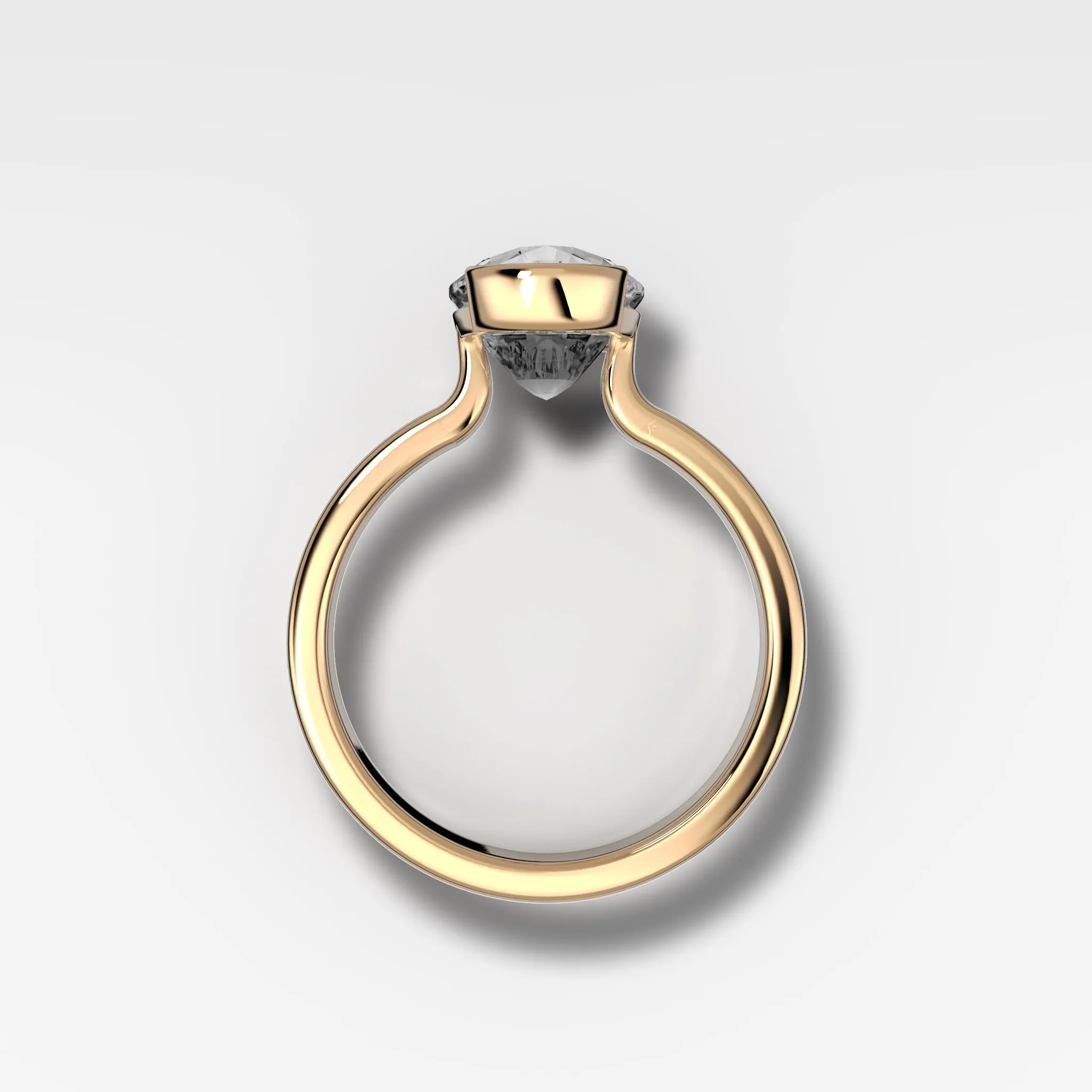 Finest Half Bezel Solitaire Engagement Ring With Elongated Cushion Cut Diamond