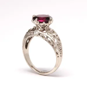 Fleur-de-lis Engagement Ring with Rhodolite Garnet and Diamonds