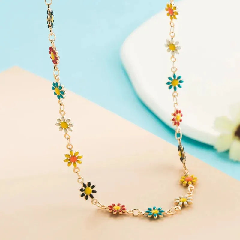 Flower Daisy Clavicle Chain Necklace for Women Girls Korean Style Sweet Short Choker Statement Wedding Bridal Jewelry Neck Chain