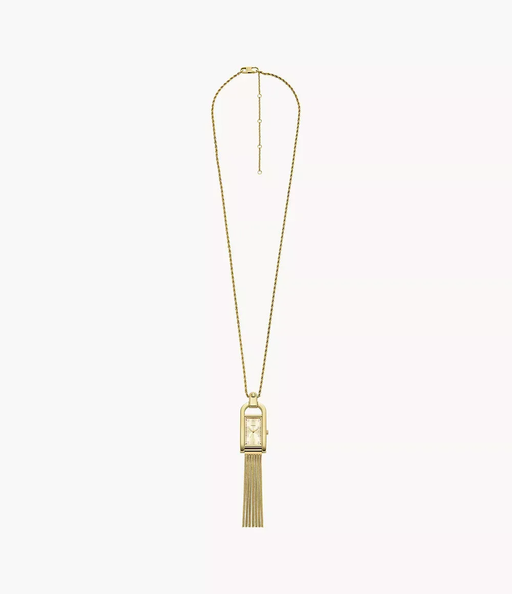 Fossil Harwell Ladies Three-Hand Gold-Tone Stainless Steel Watch Necklace