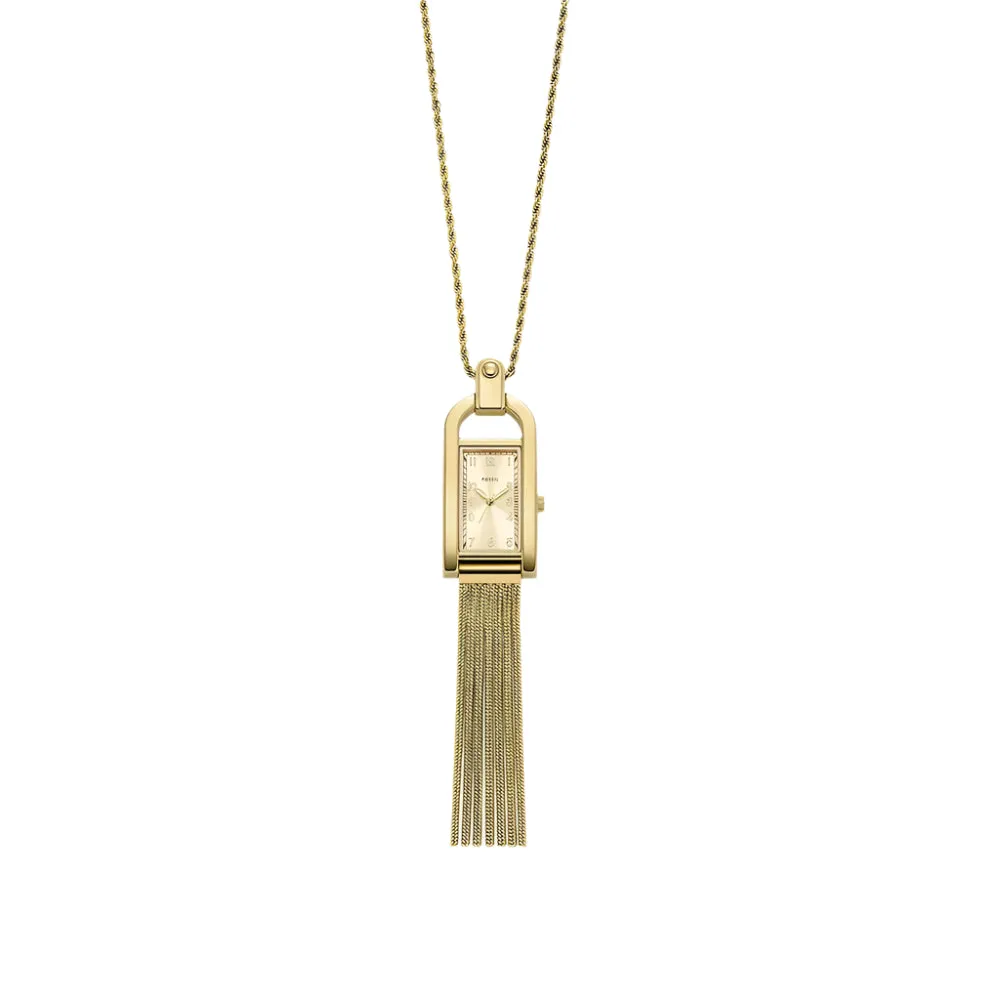 Fossil Harwell Ladies Three-Hand Gold-Tone Stainless Steel Watch Necklace