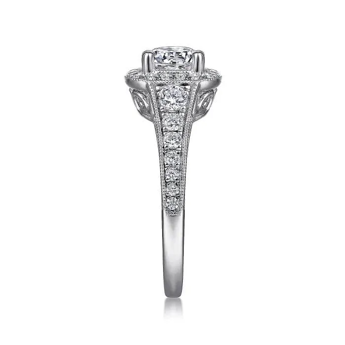 Gabriel & Co. Vintage Cushion Halo Round Diamond Engagement Ring ER7293W44JJ