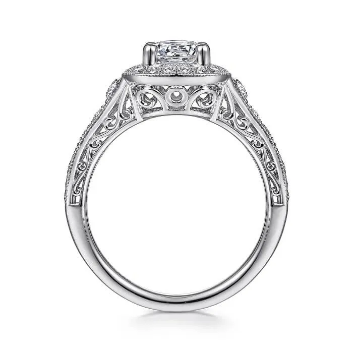 Gabriel & Co. Vintage Cushion Halo Round Diamond Engagement Ring ER7293W44JJ