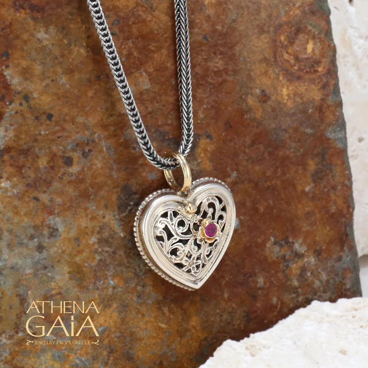 Garden Shadows Ruby Heart Pendant