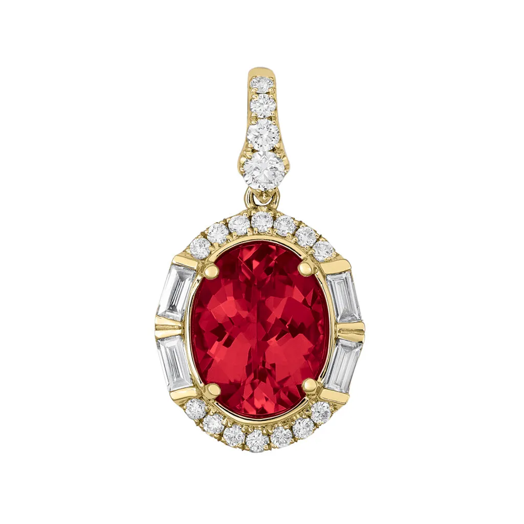 Garnet & Baguette Diamond Pendant