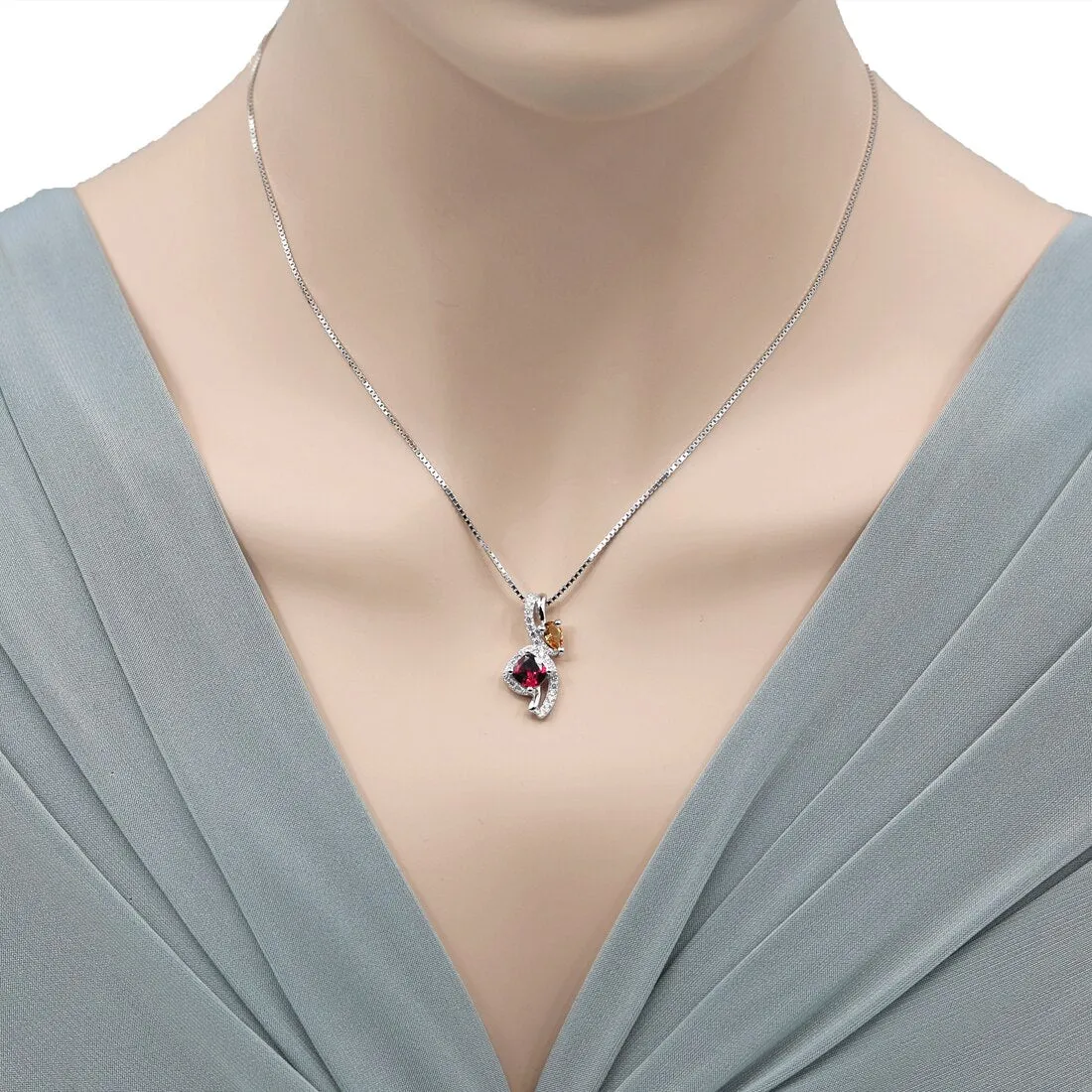 Garnet and Citrine Sterling Silver Ellipse Pendant Necklace 1.25 Carats