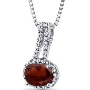 Garnet and Diamond Pendant Necklace 14K White Gold 1.50 Carats Oval Shape